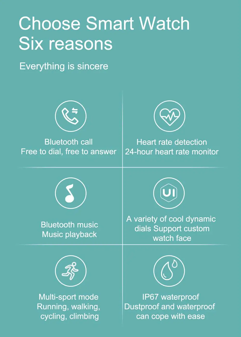 

Y30 Smart Watch Bluetooth5.0 Sports Mode Measure The Current Heart Rate BT Music Message Notification Smart Lock Touch Screen