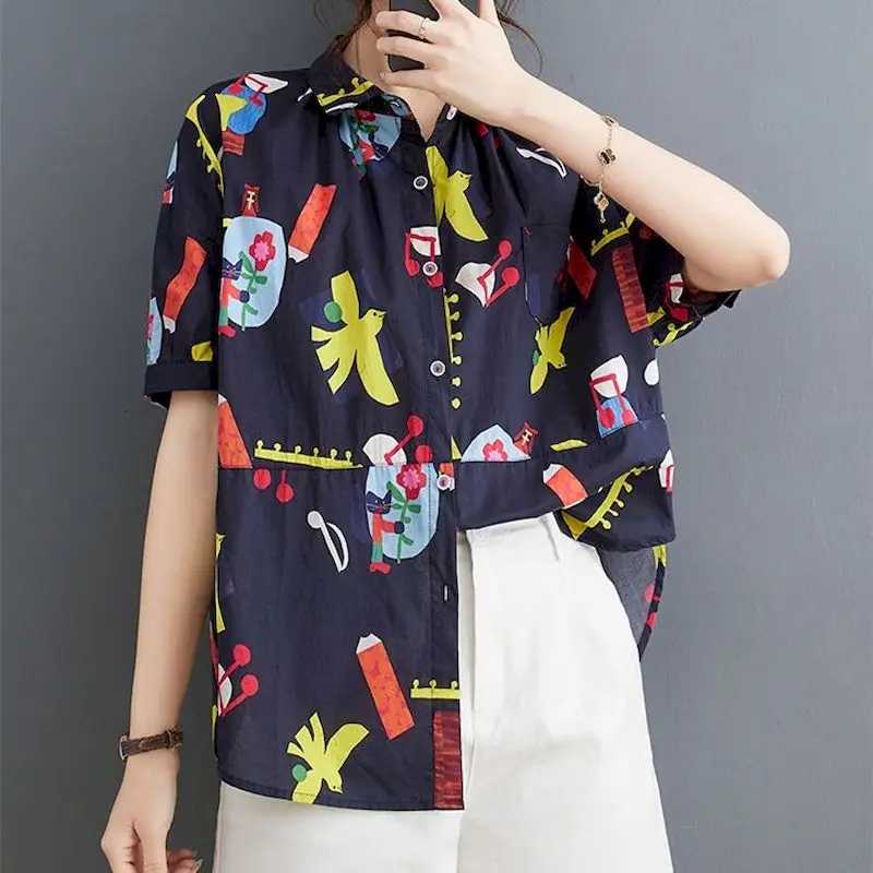 Рубашки с принтом для женщин винтажные рубашки поло короткими рукавами и