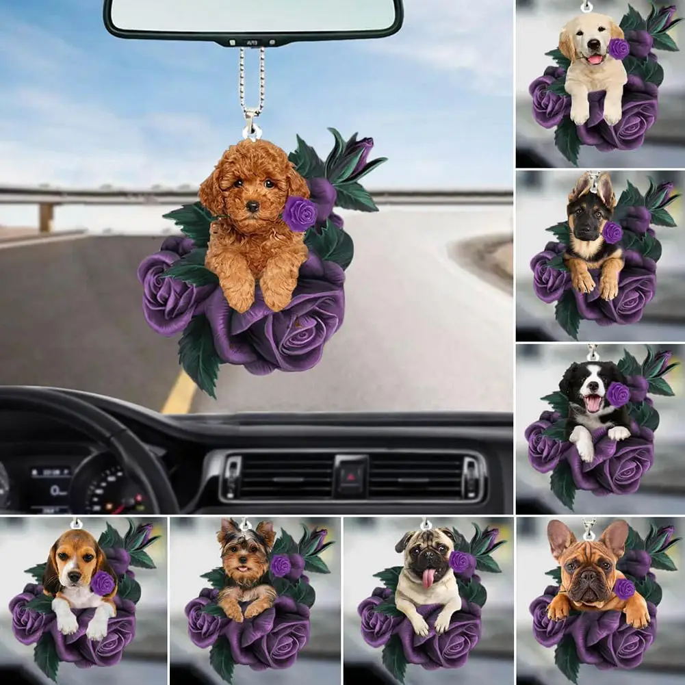

Cute Puppy Dog Rearview Mirror Pendant Dog Decoration Car For Car Pet Puppy Hanging Ornament Keychain Pendant B7S5