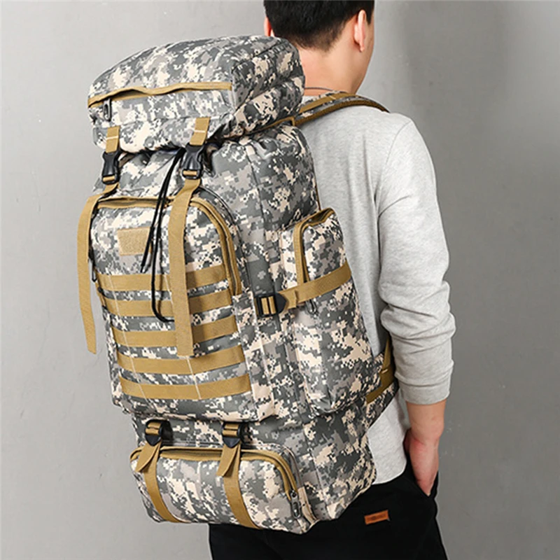 

80L Waterproof Molle Camo Tactical Backpack Military Army Hiking Camping Backpack Travel Rucksack Outdoor Sports Climbing Ba