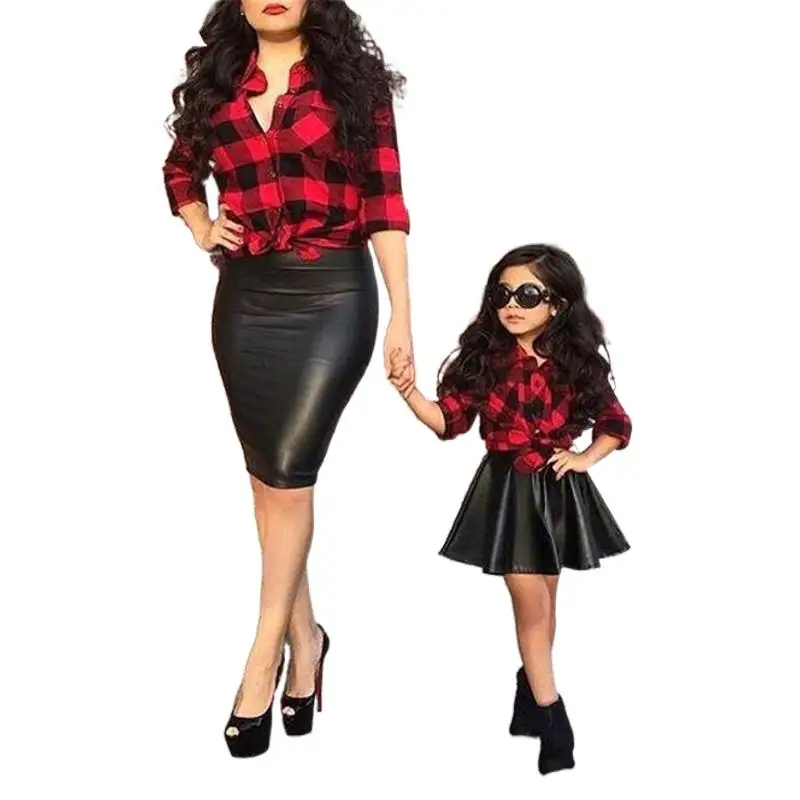 

Эксклюзивная кожаная юбка, рабочая одежда, рождественские топы в клетку для маленьких детей и девочек, рубашка