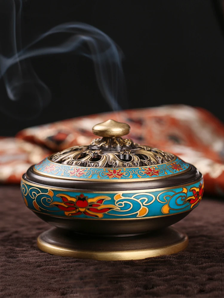 

Metal Aesthetic Incense Holder House Brass Lid Bowl Small Incense Burner Spiritual Decor Indoor Waterfall Incensario Decoration