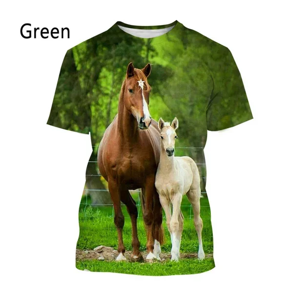 Летняя модная мужская и женская футболка в стиле Харадзюку С 3D-принтом лошадей