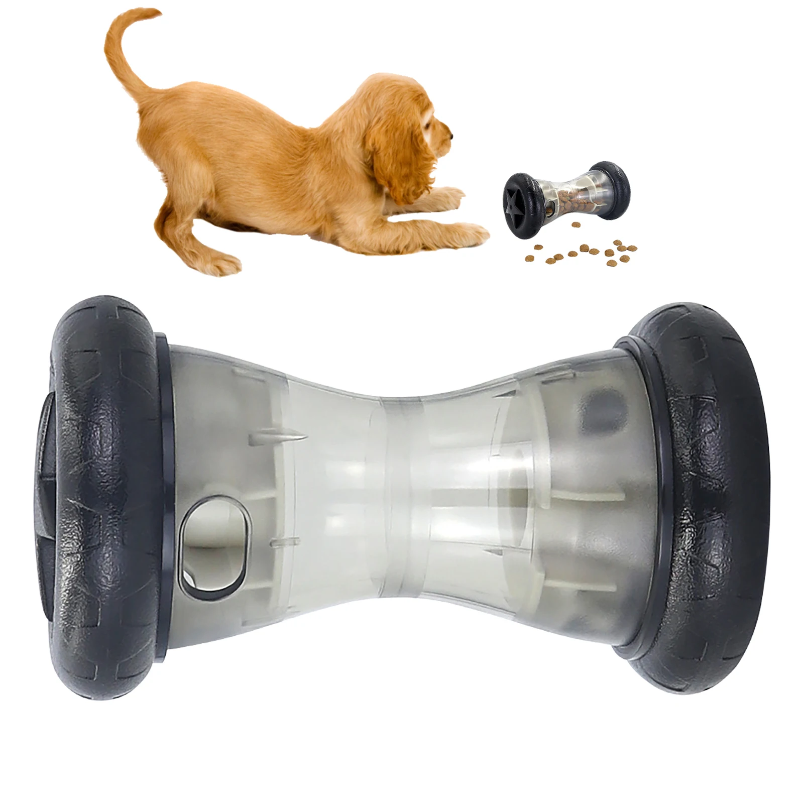 

Dumbbell Shaped Treat Rolling Ball Dog Cat Funny Digestion Improvement Automatic Feeder Toy Slow Eating Interactive Mind