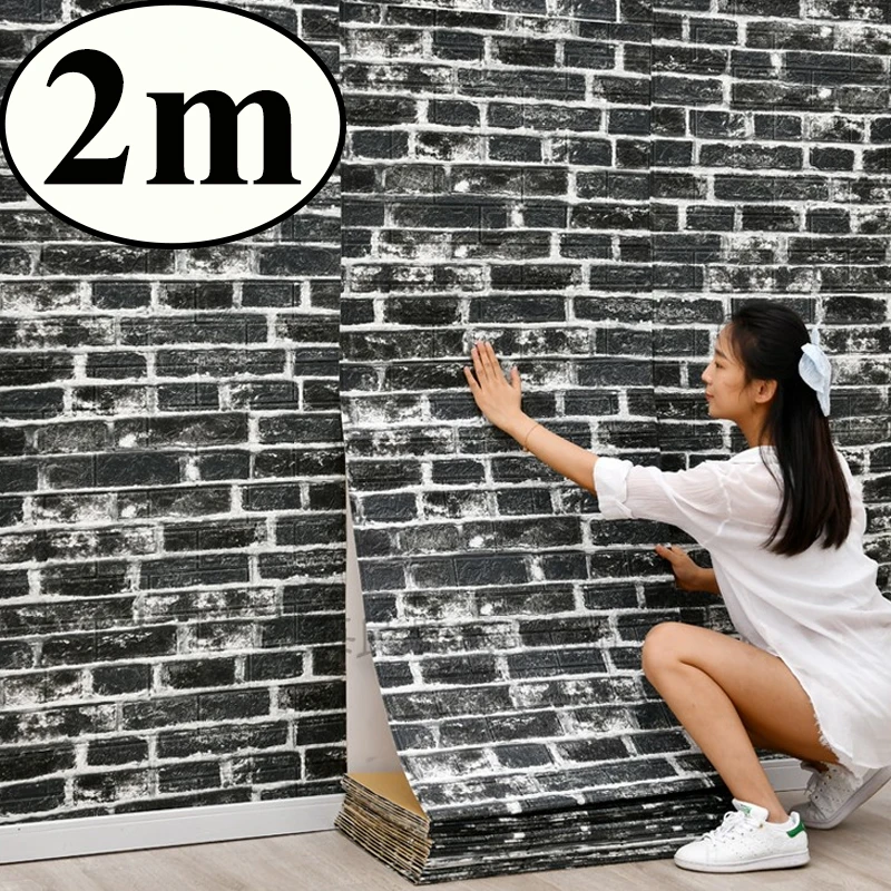 

3D Wall Sticker 70cmx2m Continuous Retro Imitation Brick Wallpaper Self Adhesive Waterproof Wallcovering Living Room Wall Decor