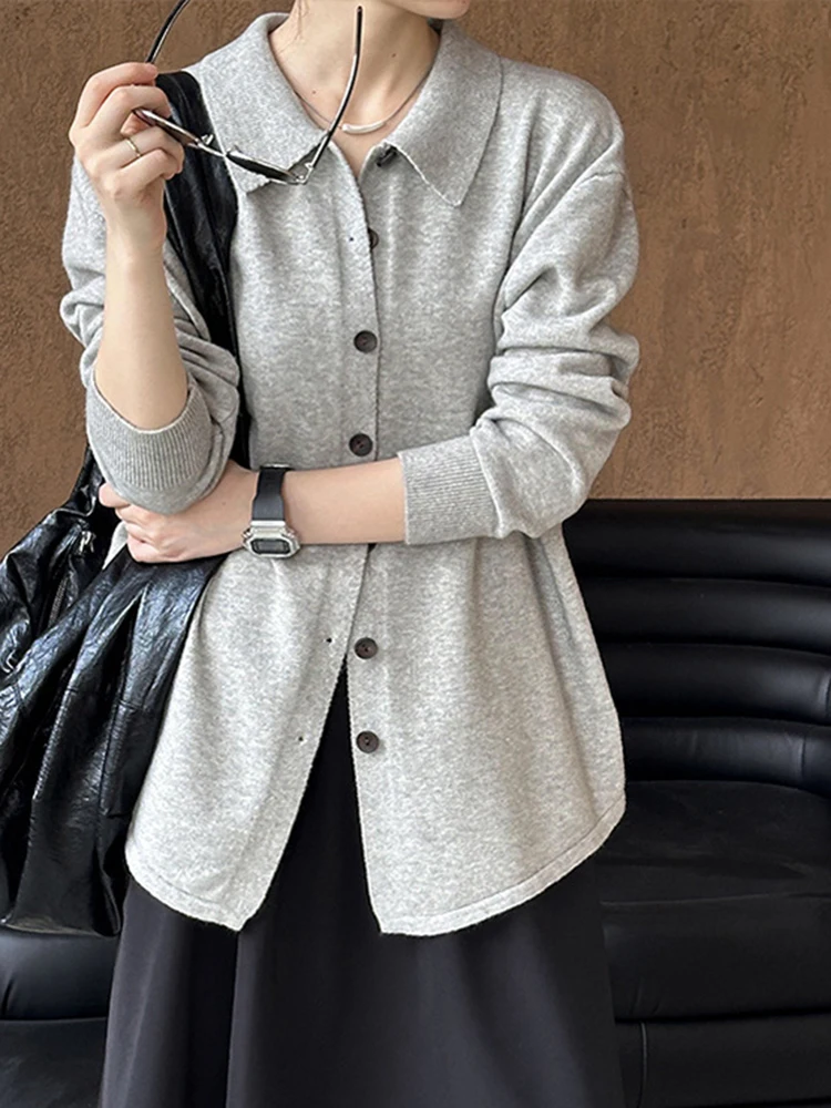 [LANMREM] Вязаный свитер в стиле минимализм женский однобортный офисный с лацканами