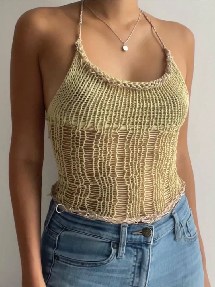 

Женский трикотажный топ с открытой спиной, с высокой талией