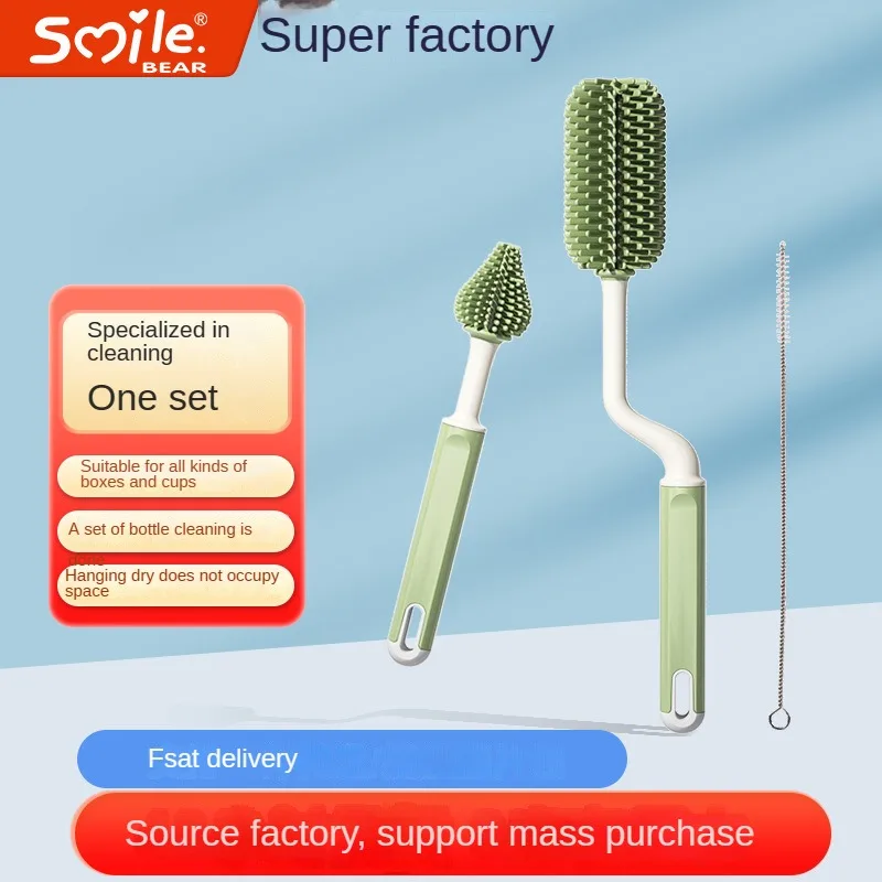 

3pcs Silicone Bottle Cleaning Brush Baby Pacifier Straw Scrubber Small Brush 360 Degree Glass Cup Washing Cleaning Tool Set