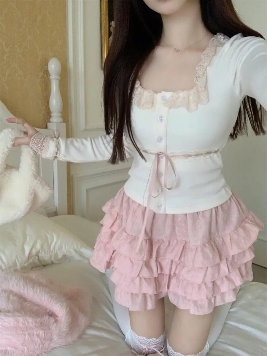 Qiake Girl ~ Нежный и молодой розовый свитер верхняя одежда женская осень 2024 свободный