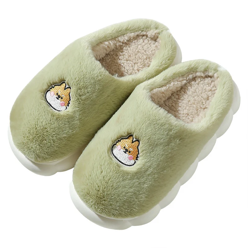 Dog Animal Cotton Slippers For Women In Autumn And Winter For Home Slipper Indoor Wood Floor Couples, Plush Soft Soled Slipper