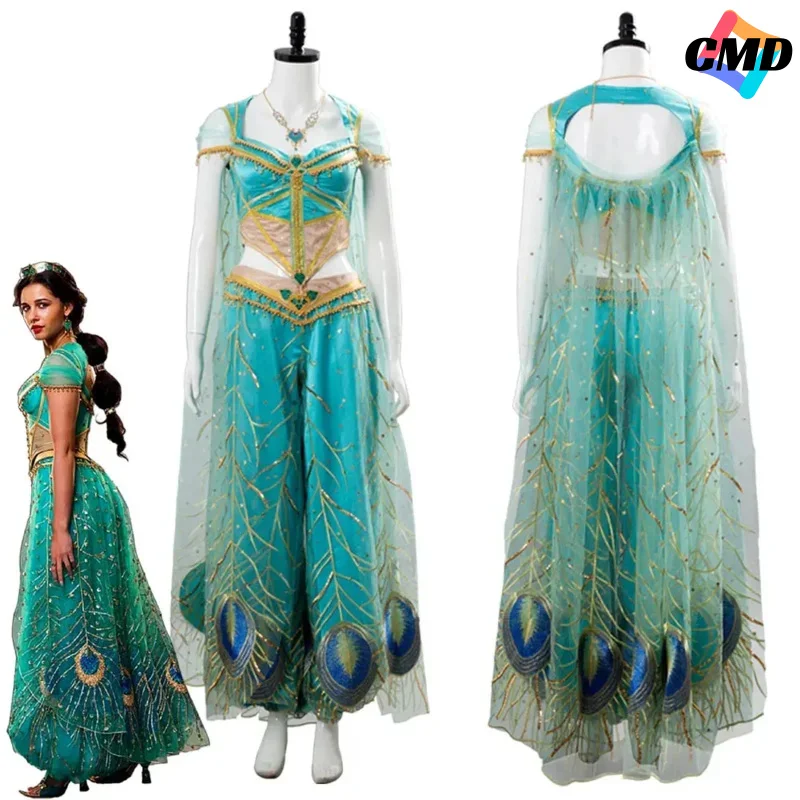 Cos фильм Аладдин принцесса косплей Жасмин Наоми Скотт зеленое синее платье