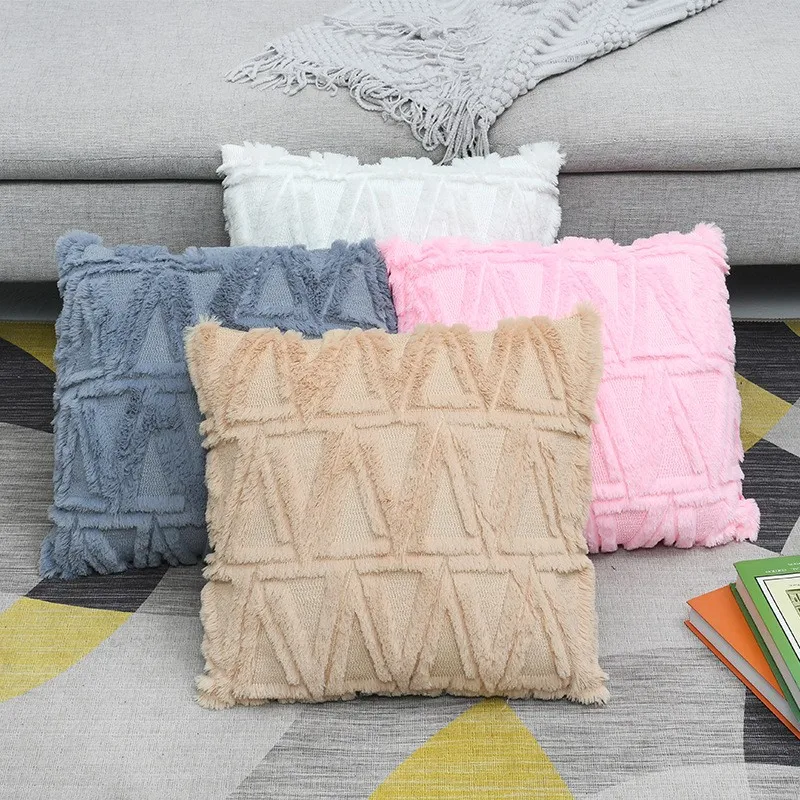 

Plush Geometry Triangle Cushion Cover 45/50cm Solid Home Decor Handmade Pillowcase Living Room Sofa MLBZ8