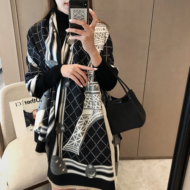 

Luxury brand plaid scarves cashmere shawls women winter warm plaid shawl cloak ms thick blankets tassel scarf Holiday gifts
