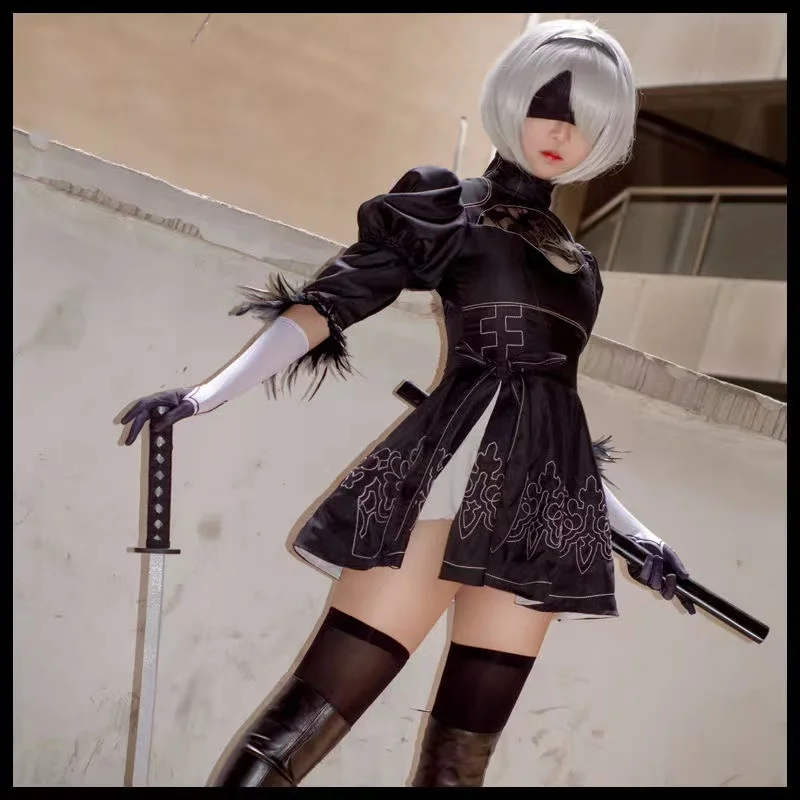 

Anime Nier Automata Yorha 2B Cosplay Costumes Anime Figure Vestido Halloween Costumes for Women Clothing Dresses Sexy Suit Wig