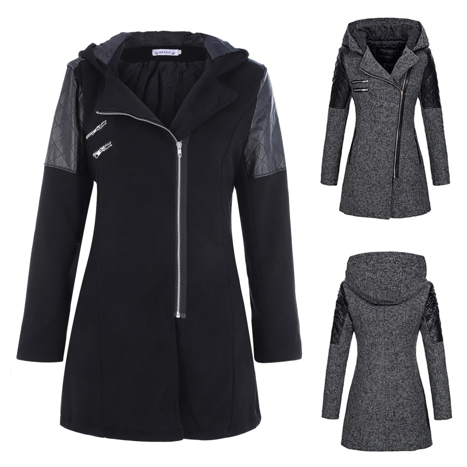 Горячая осенне-зимняя ветровка средней длины с наклонной молнией женская теплая