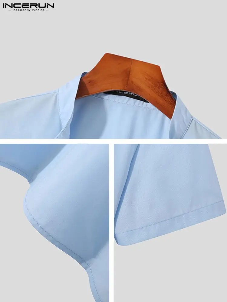 Fashion New Men's Tops INCERUN Short Sleeve Solid V-Neck Shirts Loose Comfortable Henley Shirts Summer Leisure Blouse S-5XL 2022