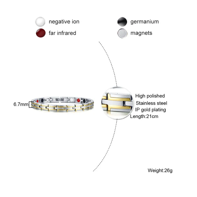 Titanium Steel Bracelet 4-in-1 Magnet Health Negative Ion Germanium Energy Anti-oxidation Anti-radiation |