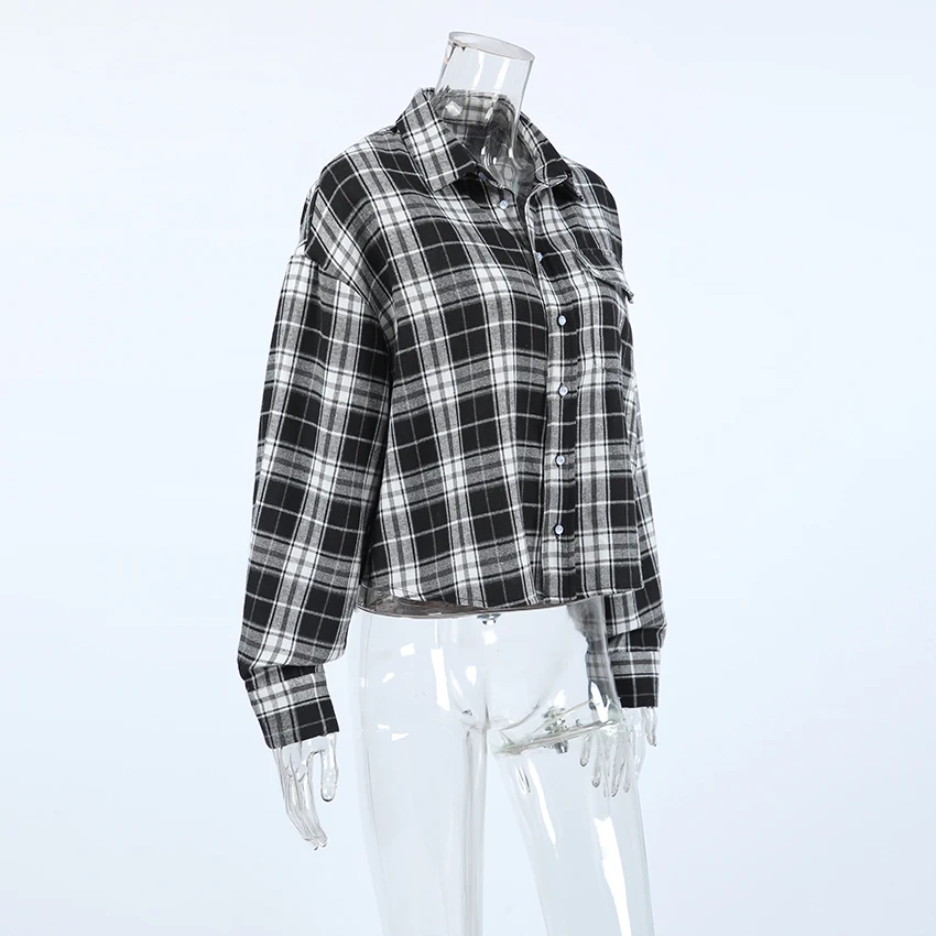 Блузка женская уличная в клетку Классическая Повседневная Свободная