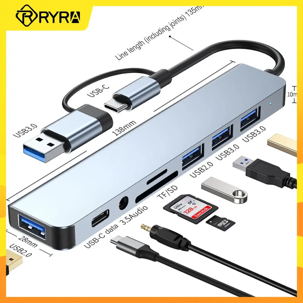 

RYRA 8 In 1 USB Type-C Hub Multifunction Expansion Docking Station Adapter Multiport High Speed Transmission Hub Accessories