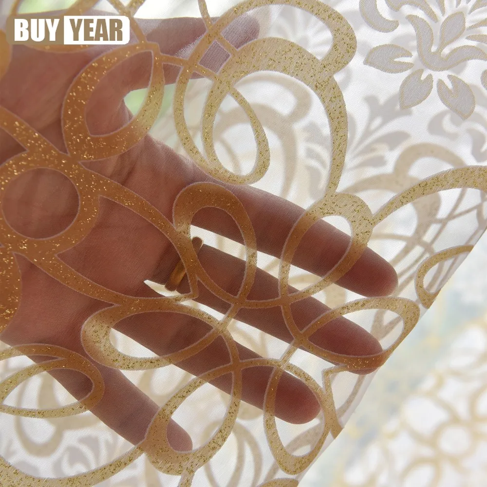 Золотистые однотонные современные прозрачные шторы для гостиной спальни