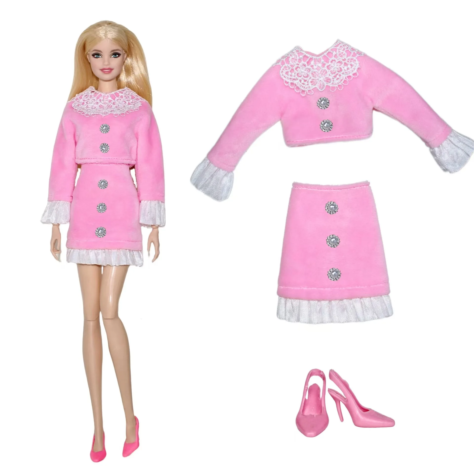Модный черный розовый комплект одежды для куклы BJD 1/6 Барби одежда платье рубашка