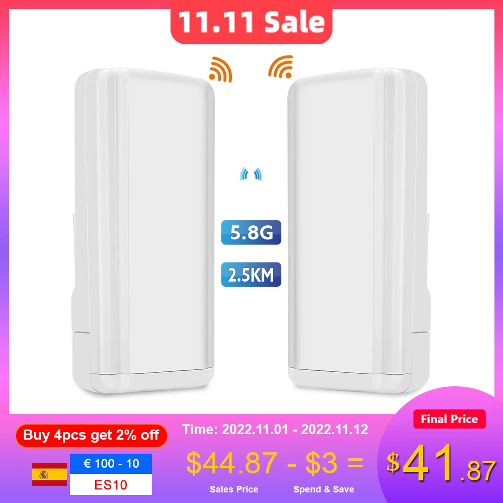 

2023 2 шт. Беспроводной Wi-Fi мост уличный маршрутизатор CPE Wi-Fi 4g 5,8 ГГц 450 Мбит/с ретранслятор WiFi расширитель 5 ГГц точка доступа дальнего радиуса д...