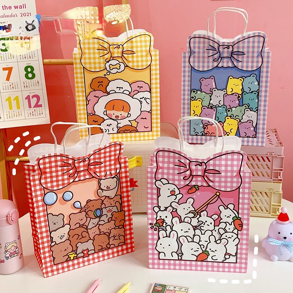 

Portable Cute Ins Simple Cartoon Korean Style Cute Bear Paper Bag Shopping Bag Packaging Bag Gift Storage Bag Closet Organizer