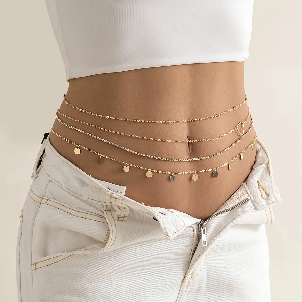 

Punk Minimalism Multi Layer Belly Belt Chain Women Aesthetic Geometric Sequins Sexy Body Waist Chains Summer Vacation Jewelry