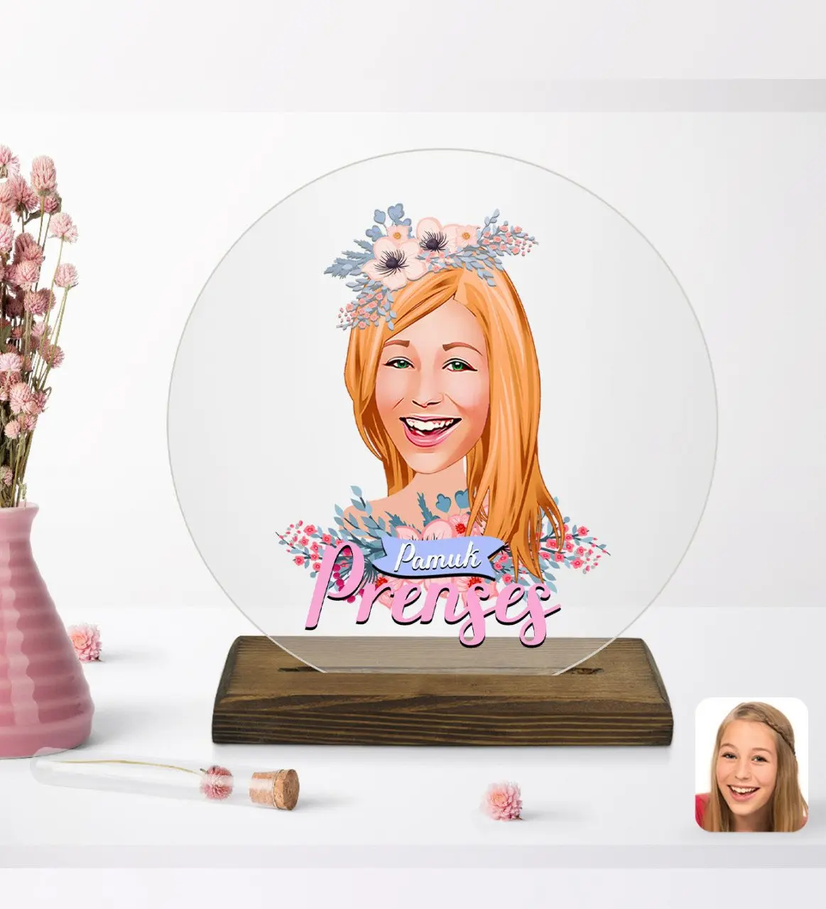 

Personalized princess cartoon round wooden stand Biblo-2