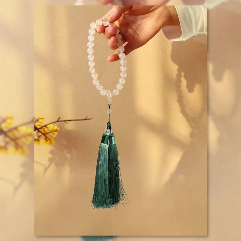

Handmade original design chalcedony hand-wrapped around the fingers, soft prayer beads, Buddha beads bracelet,