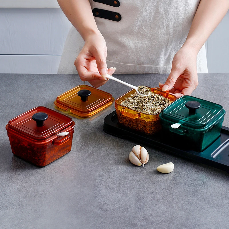 spice box spice jars set salt shaker and pepper shaker sugar jar plastic storage container with spoon base kitchen gadget set free global shipping