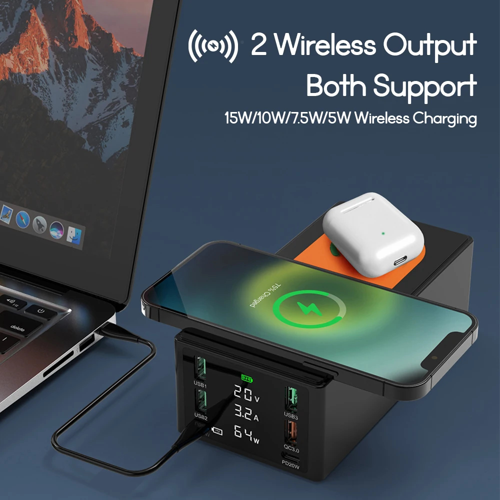 Быстрое зарядное устройство USB Type-C 150 Вт быстрая зарядка беспроводное Qi 4 0 3 для