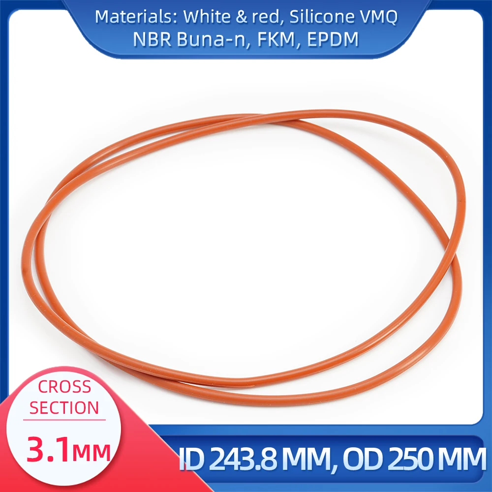 

O Ring CS 3.1 mm ID 243.8 mm OD 250 mm Material With Silicone VMQ NBR FKM EPDM ORing Seal Gaske
