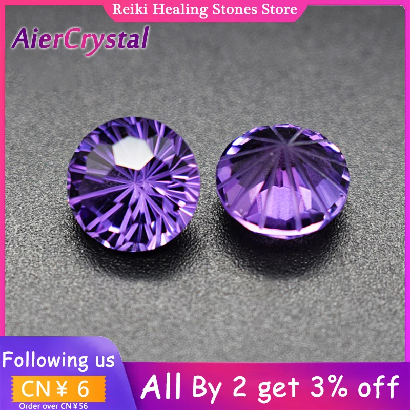 

Natural Amethyst 8mm Round Fireworks Cut Amethyst Bare Stone DIY Ring Face Make Pendant Jewelry with Decorative Stone