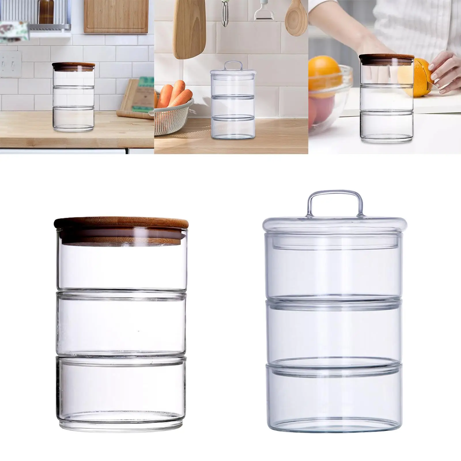 Glass Storage Jar with Lid Grain Container Sealed Clear 3 Tier Stacking Jars for Nuts Cereal Countertop Shelf Cupboard images - 6