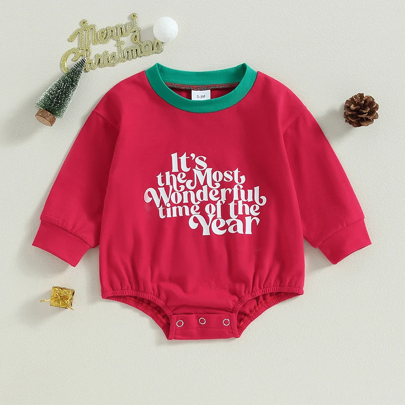 

New Baby Girls Christmas Bodysuits Spring Fashion Casual Long Sleeve Letter Print Loose Fit Playsuit Sweatshirt Fall Clothes