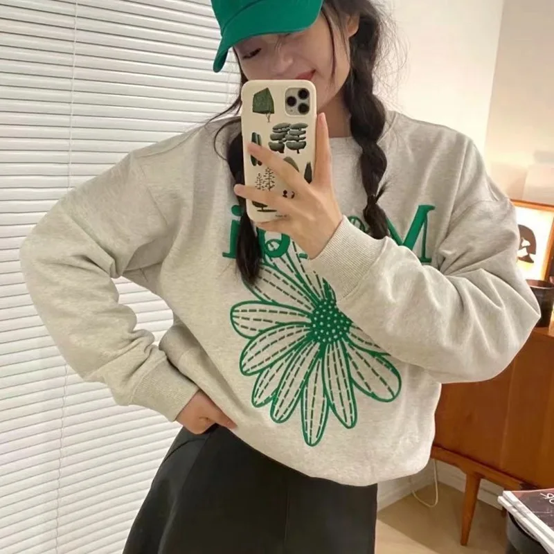 

2023 Autumn New Sweatshirt Letter Floral Embroidery Round Neck Casual Sweatshirt