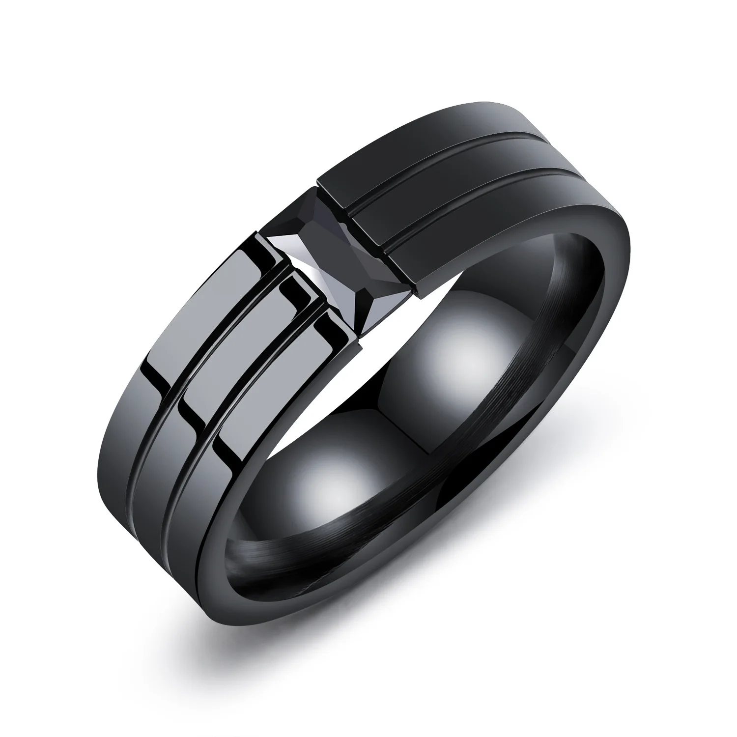 

Personality Diamond-encrusted Titanium Steel Men's Ring Black Zircon Tide Men's Single Ring