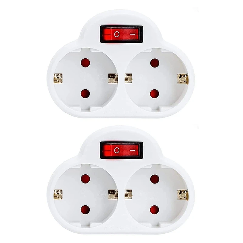 

2Pcs Socket Adapter With Switch, 250V/16A 3680W Portable Sockets Wall Plate Socket For Office, Home, Travel EU Plug