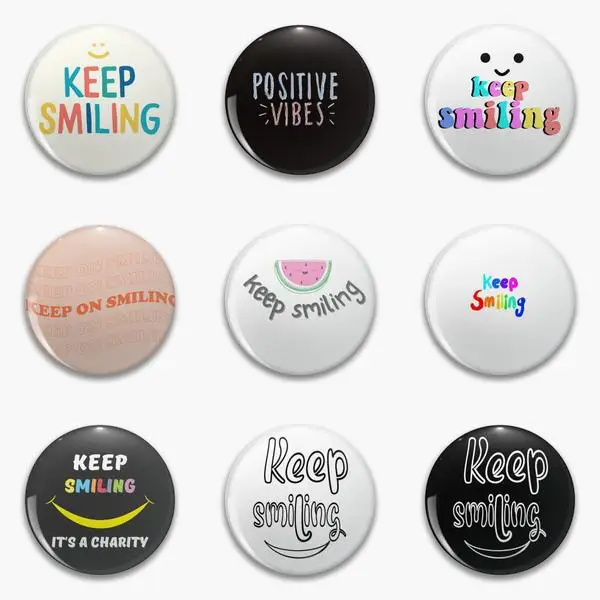 

Keep Smiling Colorful Happy Quote It Soft Button Pin Customizable Collar Creative Decor Jewelry Lapel Pin Gift Fashion Women