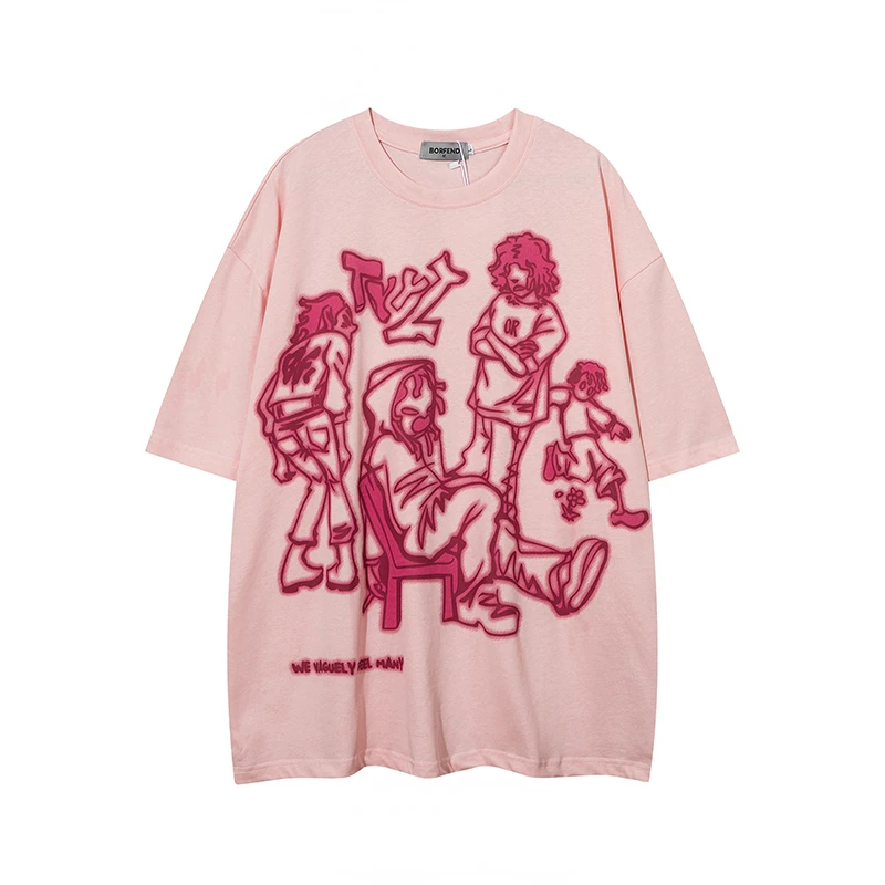 

Уличная одежда в стиле Харадзюку, розовая футболка Y2K, куртка с забавным мультяшным рисунком, летний пуловер в стиле Харадзюку С аниме, футболка для мужчин и женщин в стиле хип-хоп