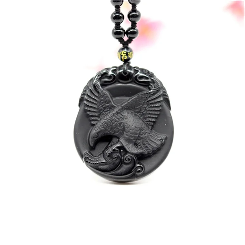 

Подвеска Obsidian Eagle амулет, черные ювелирные изделия, резные нефритовые китайские бусины, модные натуральные очаровательные женские подарки