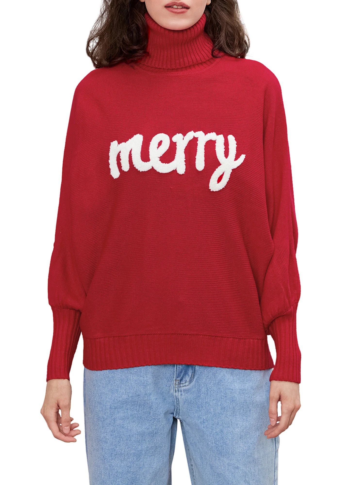 Женские рождественские свитера с длинным рукавом водолазка вышивкой букв