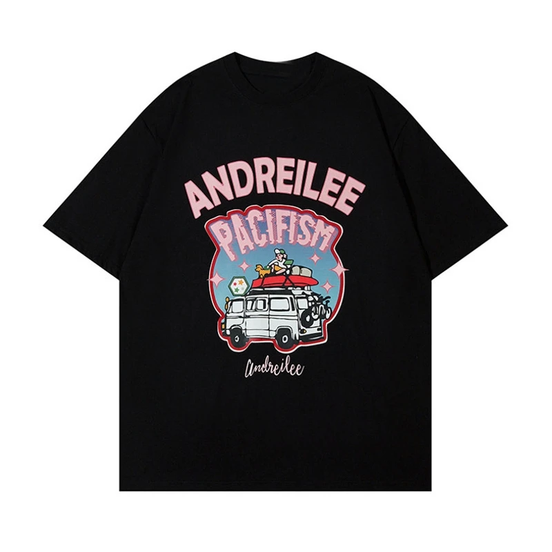 

Cartoon Car Print T Shirt Retro Streetwear Hip Hop T-shirt Women Y2k Clothes Style High Street Short Sleeve Tops Tees Ins Blouse