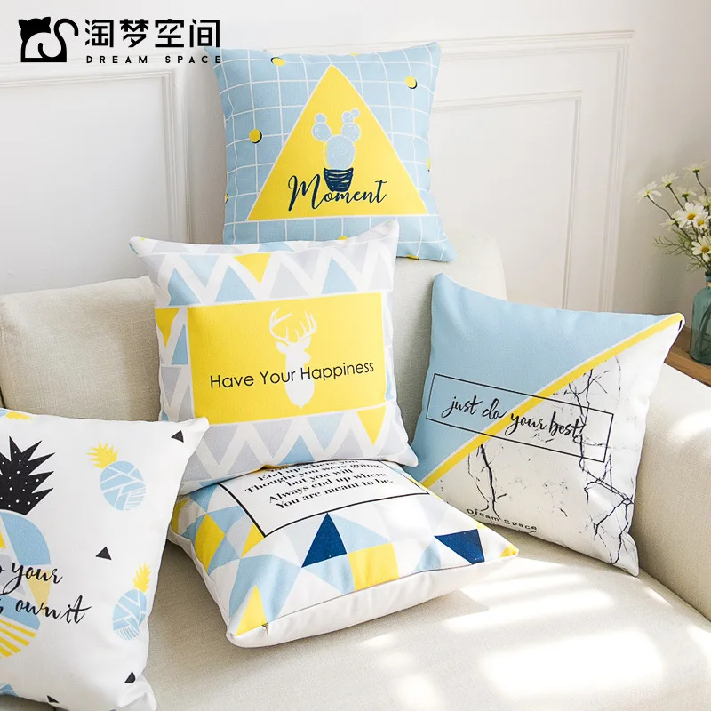 

2022 New Yellow Blue Letter Pillowcase Abstract Pineapple Pillow Case Home Decoration Modern Cushion Cover Autumn Decoration