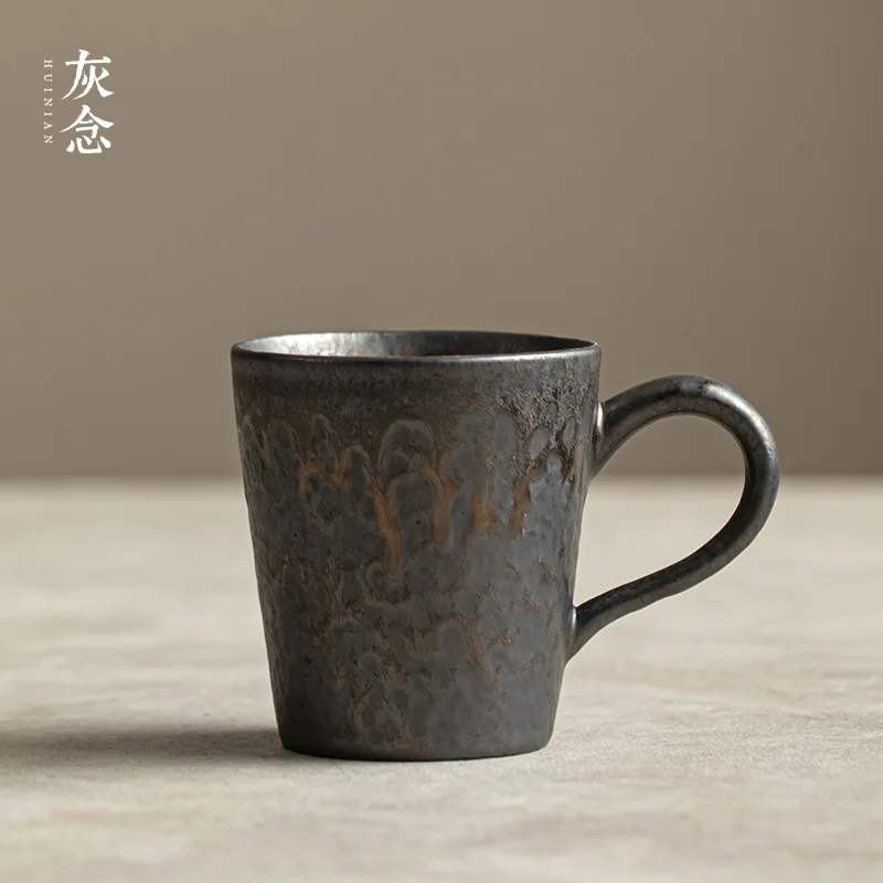 

Gray Reading Handle Coffee Cup Nordic Style Vintage Rust Glaze Water Cup Ceramic Gilding Glaze Mug Factory Direct Supply