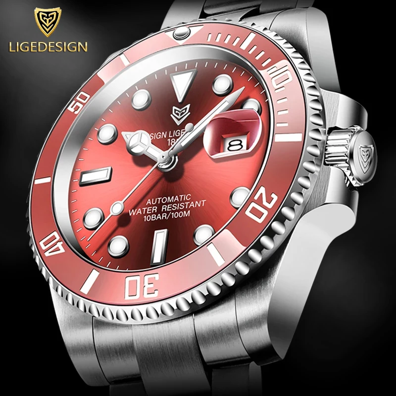 LIGE Fashion Mens Watches Business Luxury Automatic Mechanical Watch Sports Waterproof Date Clock Stainless Steel Man Wristwatch