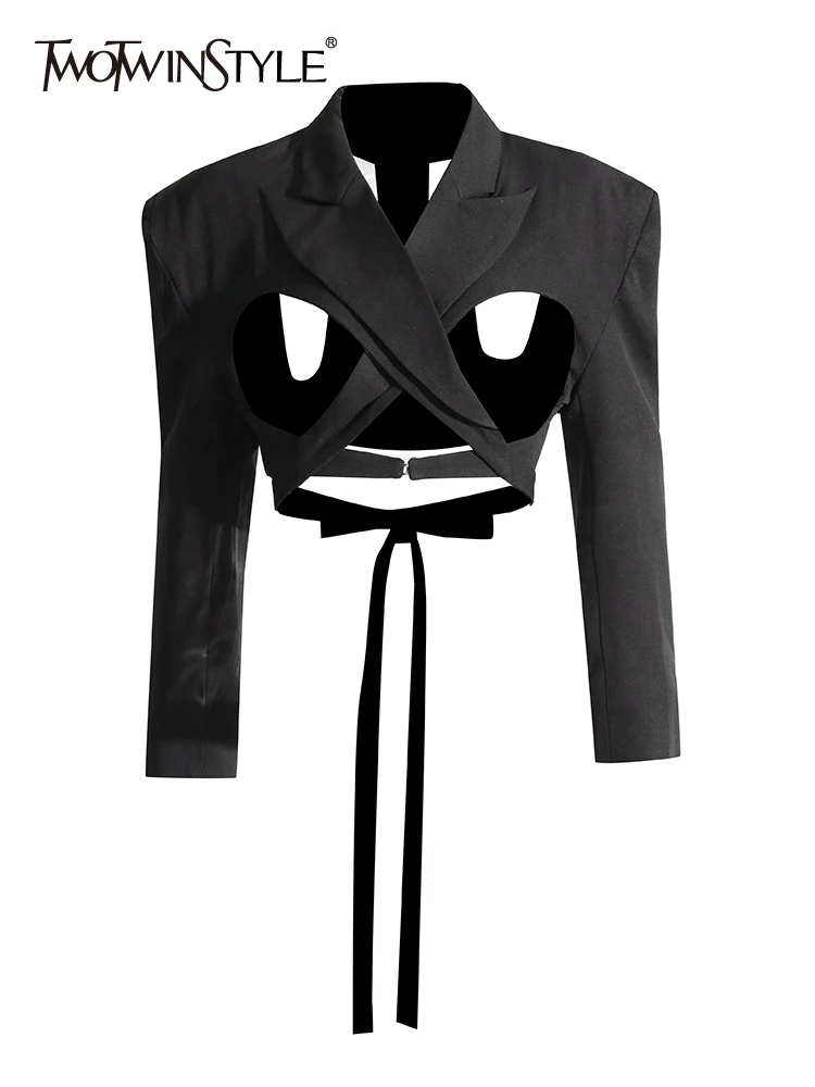 

Женский блейзер на шнуровке TWOTWINSTYLE, блейзер с вырезами и длинными рукавами, модная одежда, новинка