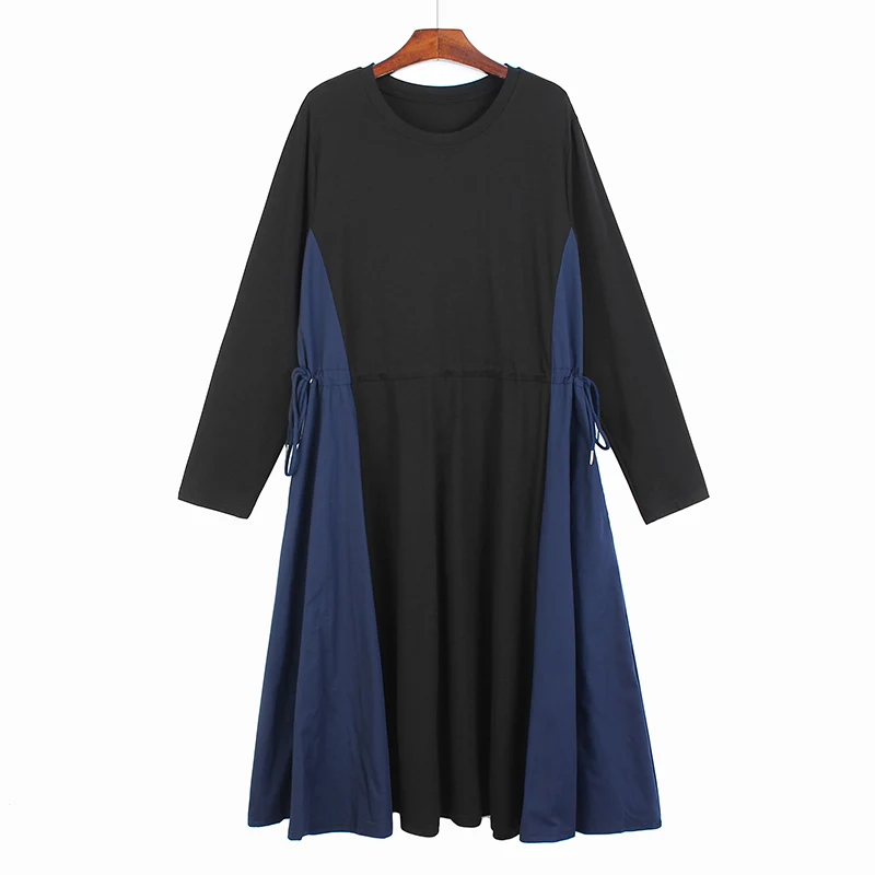 

SuperAen Loose Long Sleeved Dress 2022 Korean Autumn New Style Two Side Drawstring High Waist Casual Long Dress