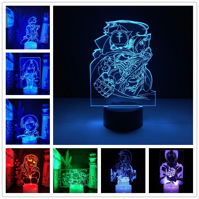 

Цельнометаллический алхимик Эдвард Элрик Аниме 3D лампа Рой Мустанг вожделение светодиодная ночник для спальни Декор Lamparas манга Ночник подарок